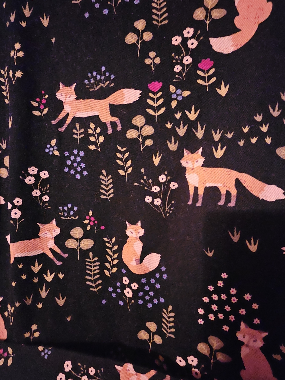 Princess Highway Navy Pajama Top with Coral Foxes and Floral Accents